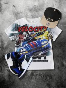 1 Piece Tween Boy Casual Sports College Street White T-Shirt With Graffiti Racing Pattern Suitable For Back To School Boys Suitable For Birthday Parties, Evening Parties, Performances, Weddings, Baptisms, Opening Ceremonies Daily Suitable For Daily Use Suitable For School Suitable For Travel Suitable For Sports Suitable For Spring And Summer Seasons