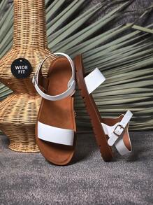SHUZIA Plus Size Casual Flat Sandals - White - View 5
