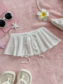 Sweetina Conjunto de falda y suéter de ganchillo calado de color blido para mujer, estilo bohemio de verano para la playa en Hawái