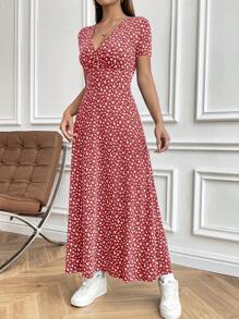 Flirla 小花印花束腰长裙女装