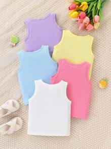 SHEIN Playful Pals 女宝宝春夏季可穿简约休闲无袖背心五件套 - 彩色 - 查看 2