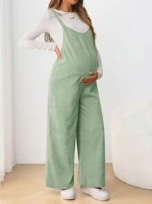 SHEIN Maternity Casual Spaghetti Strap Tie-Bow Long Jumpsuit Green