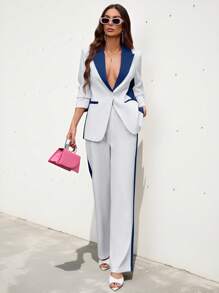 Aveloria Modichic Bộ đồ vest và quần dài tay cổ ve màu khối cho nữ - Màu xanh lam - Xem 1