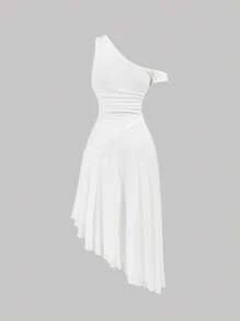 SHEIN MOD Vestido floral asimétrico elegante de hombro para mujer - Blanco - Ver 2