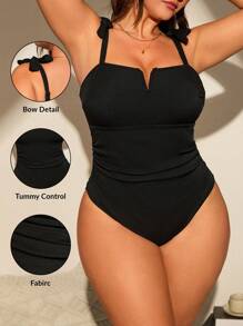 Swim Basics Plus Size Simple One-Piece Swimsuit, Suitable For Summer Beach Holiday - Black - View 1
