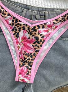 Swim Mod 2pcs Women's Random Printed Sexy Spaghetti Strap High Cut Bikini Set, Summer Swimwear - Multicolor - View 4