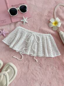 Sweetina Conjunto de falda y suéter de ganchillo calado de color blido para mujer, estilo bohemio de verano para la playa en Hawái