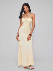 Roylia Women Simple Solid Color Maxi Dress, Fashionable For Summer
