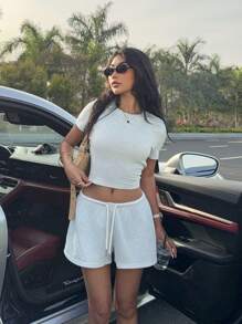 SHEIN EZwear Women Two Pieces Outfits For Daily Wear Island Vacation Outfits - Grey - View 4