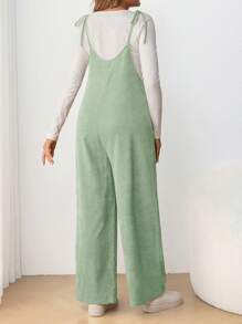 SHEIN Maternity Casual Spaghetti Strap Tie-Bow Long Jumpsuit Green