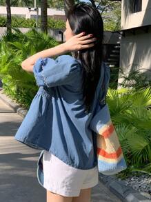 DAZY Summer New Casual Sweet Women Denim Blouse,Back To School Clothes