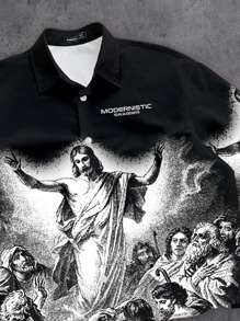 Manfinity ZONE917 Street Religion Gothic Jesus Missionary Scene All-Over Print Cropped Shirt Men's Cropped Tops