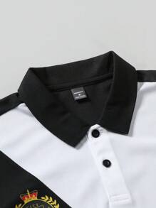 Manfinity Homme 男士夏季休闲拼色短袖 Polo 衫 - 黑色 - 查看 3