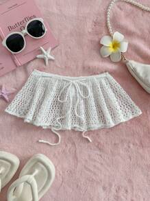 Sweetina Conjunto de falda y suéter de ganchillo calado de color blido para mujer, estilo bohemio de verano para la playa en Hawái