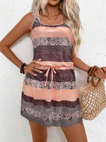 EMERY ROSE Women's Colorblock Square Neck Self-Tie Waist Sleeveless Casual Dress - Multicolor - View 6