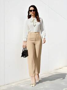 Aveloria Modichic Quần âu chín điểm màu trơn thường ngày cho nữ - Màu Khaki - Xem 4