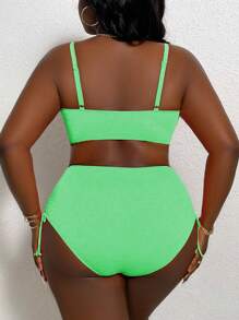 SHEIN Swim Curve Plus Size Women Solid Color Fashion Hollow-Out Vacation Bikini Set For Summer - Mint Green - View 2
