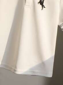 男童舒适休闲百搭英式图案撞色袖 Polo 衫 - 灰色 - 查看 3