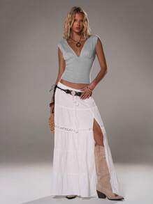 TRNVIE Women Deep V-Neck Fitted Casual Top, Versatile For Spring & Summer - Light Grey - View 5