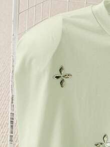 Franclia Modisch legeres H-förmiges Rundhals Oversize-Shirt für Damen mit breiten Schultern und Strass-Verzierung, für Frühling & Sommer