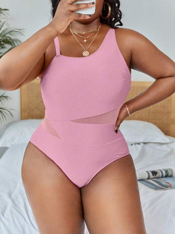 SHEIN Swim Curve Costum de baie asimetric într-o singură piesă de mărime plus
