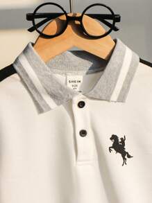 男童舒适休闲百搭英式图案撞色袖 Polo 衫 - 灰色 - 查看 5