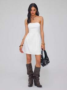 Chiquease 女士白色优雅简约露肩荷叶边迷你裙