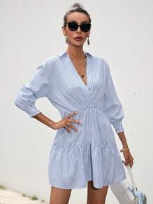Aveloria Modichic Vestido con estampado de rayas, volantes en el bajo y diseño holgado para mujeres, elegante