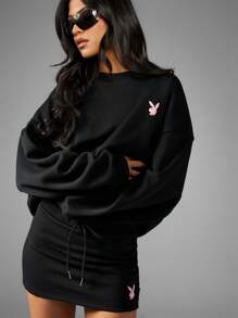Missguided x Playboy 超大羊毛衫 个性图案 街头服饰 家居服 休闲装 舒适运动休闲装 长袖 冬季 秋季 基本款 经典款 运动风格 日常 - 黑色 - 查看 4