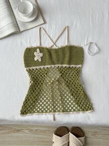 Elamini 女士度假休闲镂空针织上衣