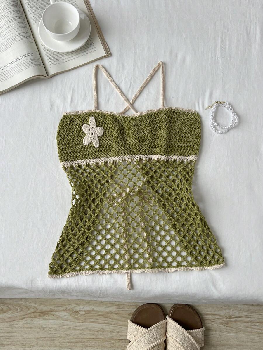 Elamini 女士度假休闲镂空针织上衣