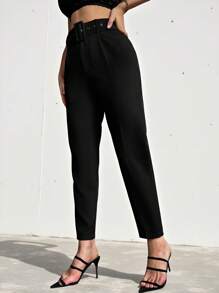 Aveloria Modichic 纯色系带锥形裤 - 黑色 - 查看 3