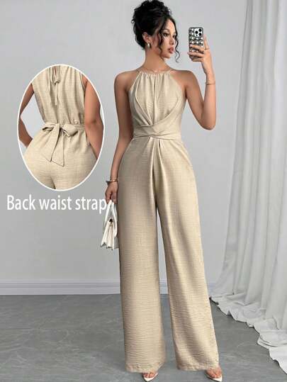 Firerie 女士纯色交叉无袖连体裤，优雅的狂欢装，适合节日、派对、音乐节、毕业季、海滩、度假、通勤