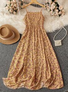 SHEIN LUNE 大码女式碎花节日休闲长款背心裙新年服装长款女装