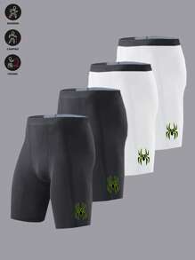 Manfinity Sport Corelite Men Spider Print Sports Tight Shorts Workout Clothes Running Biker Shorts 4-Piece Set - Black - View 1