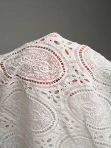 SHEIN Clasi Women's Eyelet Embroidery Hollow Out Sleeveless Vacation Blouse Summer Airport Lace Sheer Top Cut Out Blouse - White - View 8