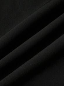 SHEIN PETITE CURVE Plus Size Casual & Commuter Solid Color Wide Leg Pants - Black - View 3