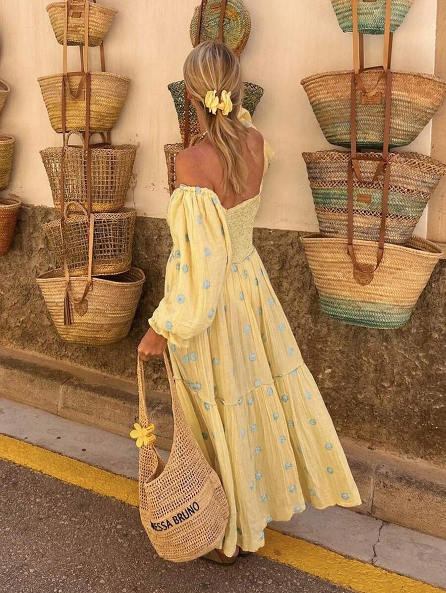 Selianne Váy dài tay thời trang cho nữ đi nghỉ - Màu vàng - Xem 1