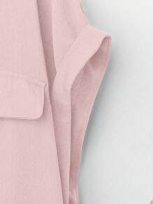 EMERY ROSE 2pcs/Set Women Plus Size Solid Color Knotted Shoulder Sleeve Shirt & Loose Straight Pants Summer Outfits - Pink - View 3
