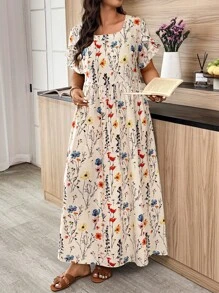 Weeklong Random Print Casual Holiday Style Digital Print Plus Size Short Sleeve Dress