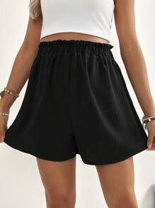 SHEIN Pregnant Women's Solid Color Adjustable Waist Wide Leg Loose Casual Shorts - Black - View 3