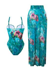 Swim Lushoire 简约印花短款上衣和印花网眼长裙两件套，优雅