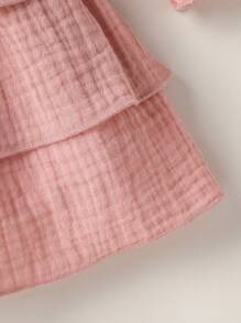 SHEIN 嬰兒女孩新生披峰袖層次裙子連頭帶 - 藕粉色 - 查看 5