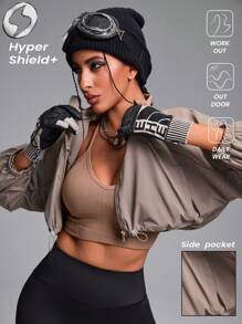 Innovista Women Activewear Zip-Up Sports & Outdoor Jacket, Windproof & Cropped Bomber Gym Top, Lightweight & Portable For Travel Workout Outfits , Packable ,Pocket Multi-Use, Adjustable Bottom,Fitness Top, Edgy & Unique Stylish Tracksuit,Loose Fit,Oversize, Cycle,Bike,Running,Cardio,Strength,Weights,Pilates,Yoga,Mat,Hike,Camping,Trail,Trekking,Climbing,Volleyball,Going Out, Athleisure,Tennis,Golf,Dance,Streetwear,Music Festival, Party, Y2K,Electric,Khaki,Brown,Beige,Spring Summer Gear,Mother's Day Gift