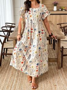 Weeklong Random Print Casual Holiday Style Digital Print Plus Size Short Sleeve Dress