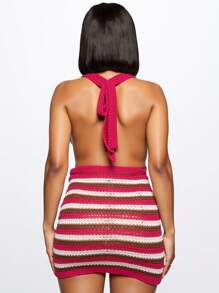 Slaydiva Vacation Multicolor Striped Halter Sundress For Women