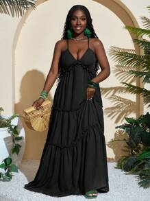 Slaydiva Layered Green Boho Dress - Black - View 3
