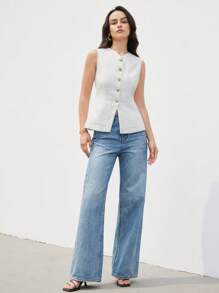 Aveloria Modichic 女士亚麻混纺无袖背心，简约设计，短款露脐上衣，休闲通勤，新款薄款无袖西装外套，夏季