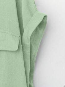 Linhara Plus Size Women Solid Button Knot Shoulder Puff Sleeve Blouse And Straight Loose Summer 2pcs Set - Green - View 4