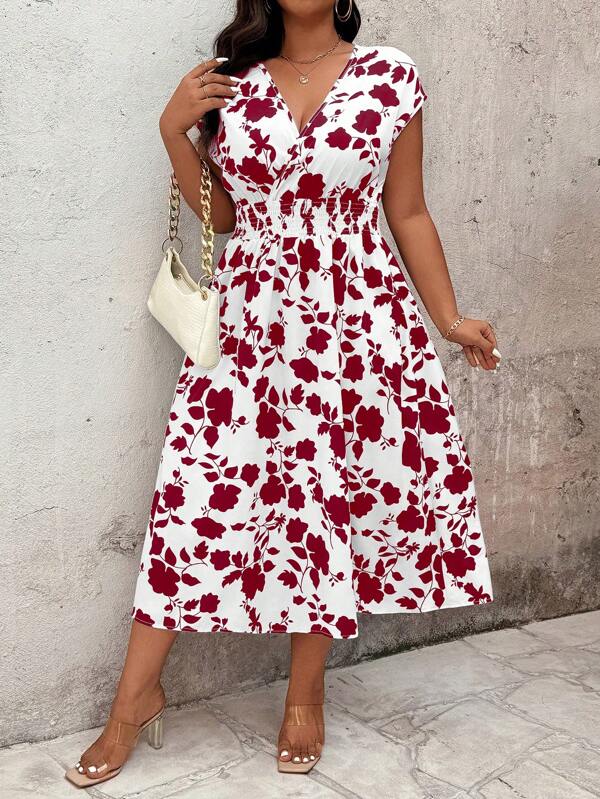 SHEIN Clasi Rochie de vacanță lejeră de vară cu imprimeu floral de dimensiuni plus mari